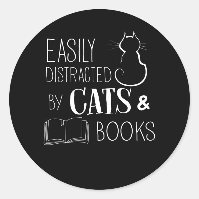 Easily Distracted Cats And Books Classic Round Sticker (Front)