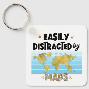 Easily Distracted Map Geography Cartography Lovers Keychain
