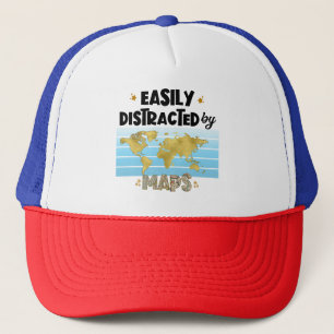 Easily Distracted Map Geography Cartography Lovers Trucker Hat