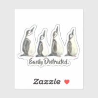 Easily Distracted Penguins in a Row Watercolor 