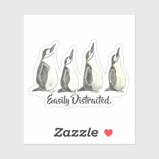 Easily Distracted Penguins in a Row Watercolor  (Sheet)