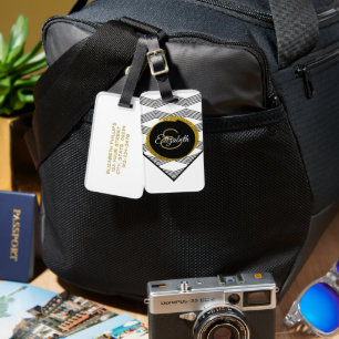 Easily Identifiable Gold Glitter Initial Monogram Luggage Tag