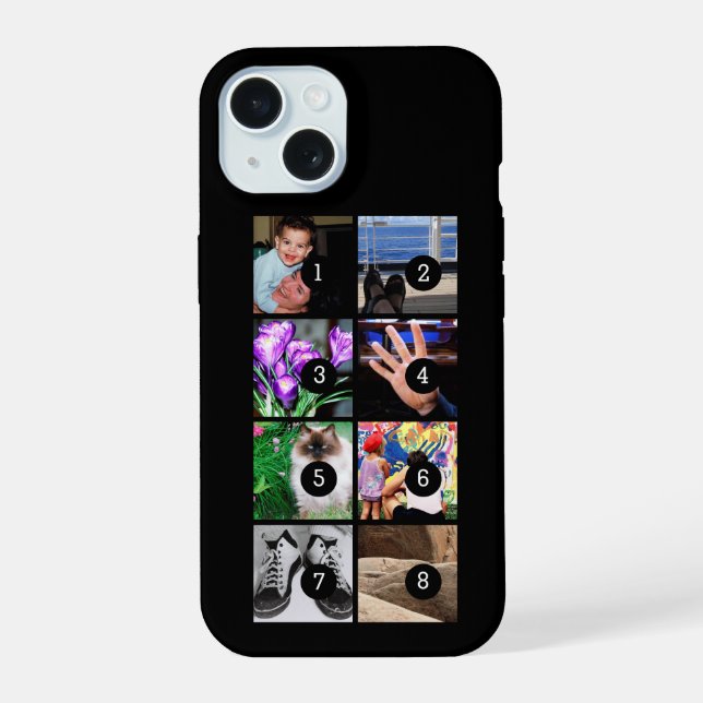 Easily Make Your Own Photo Display with 8 photos iPhone 15 Case (Back)
