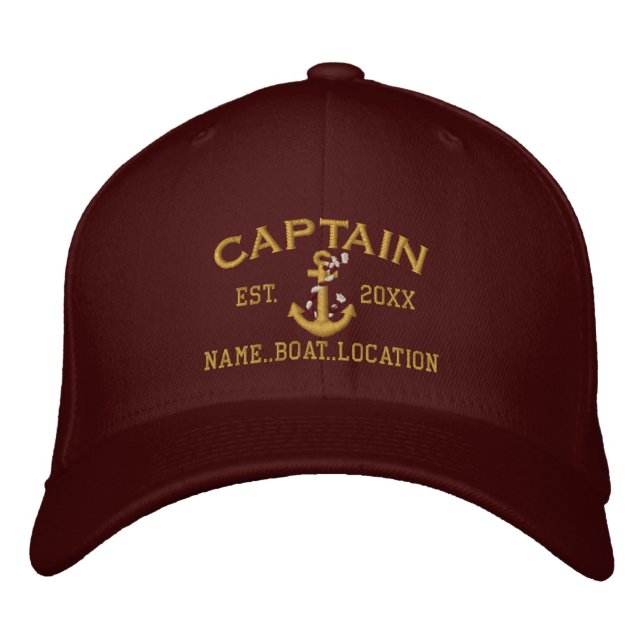 Easily Personalized Captain Nautical Rope Anchor Embroidered Hat (Front)