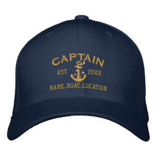 Easily Personalized Captain Nautical Rope Anchor Embroidered Hat