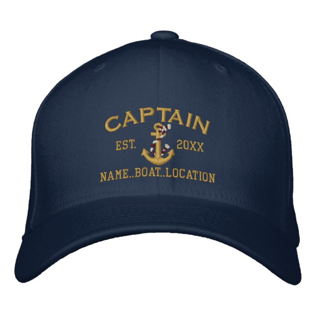 Easily Personalized Captain Nautical Rope Anchor Embroidered Hat (Front)