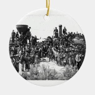 East and West Shaking Hands at Laying Last Rail Ceramic Ornament