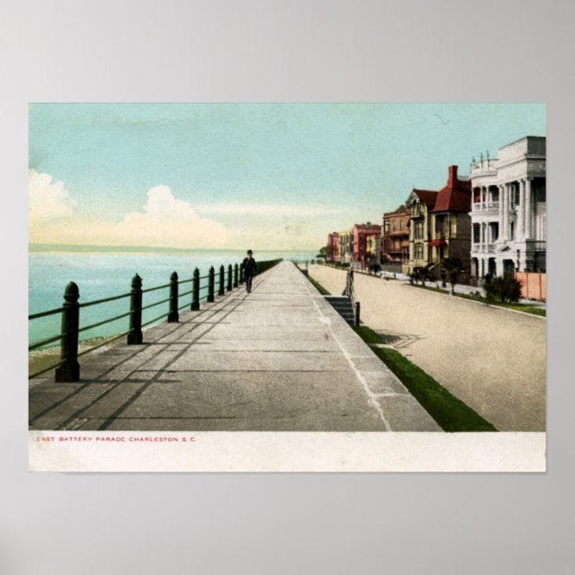 East Battery Parade, Charleston SC 1900 Vintage Poster (Front)