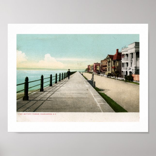 East Battery Parade, Charleston SC 1900 Vintage Poster (Front)