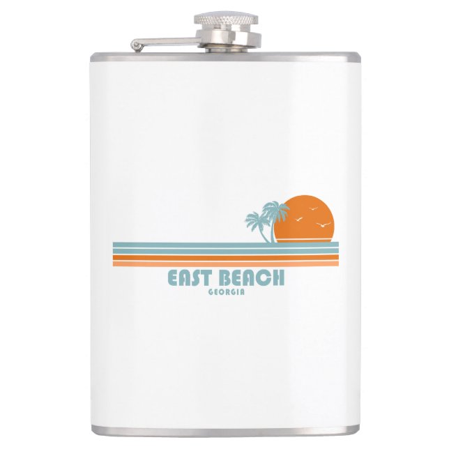 East Beach Georgia Sun Palm Trees Hip Flask (Front)