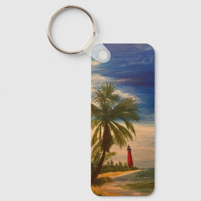 East Coast Beach and Lighthouse, by Gary Poling  Keychain (Front)