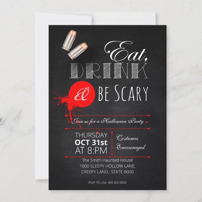 East, drink & be scary halloween party invitation (Front)