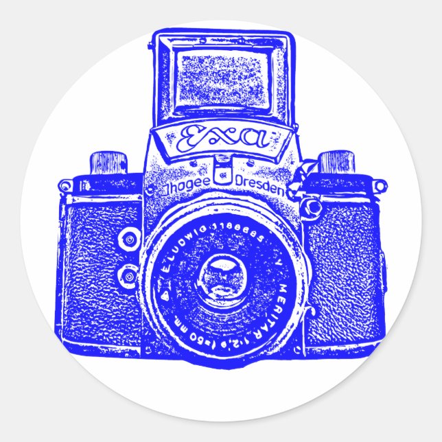 East German Camera - Blue Classic Round Sticker (Front)