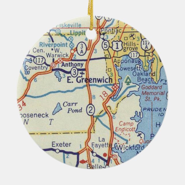 East Greenwich RI Vintage Map Ceramic Ornament (Back)