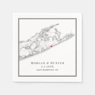 East Hampton NY Elegant Black and White Wedding Napkin