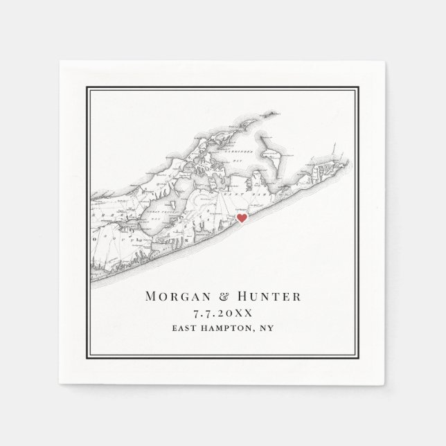 East Hampton NY Elegant Black and White Wedding Napkin (Front)