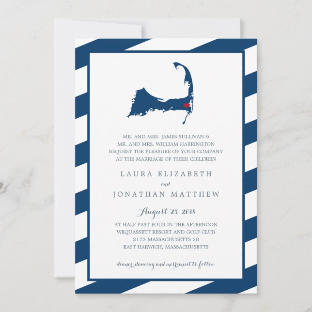 East Harwich Navy Blue Cape Cod Map | Wedding Invitation (Front)