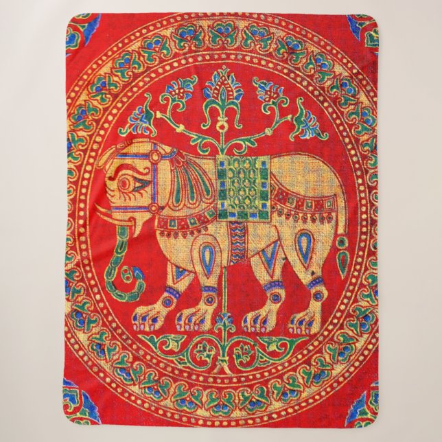 East Indian elephant print Sherpa Blanket (Front)