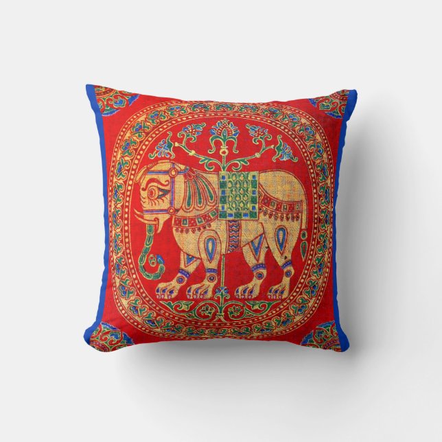 East Indian elephant print Throw Pillow (Front)