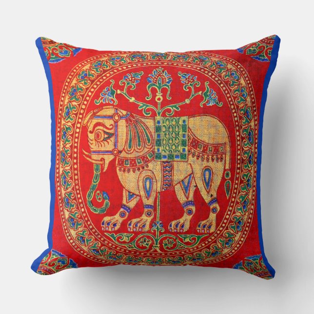East Indian elephant print Throw Pillow (Front)