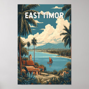 East Timor Illustration Travel Art Vintage Poster