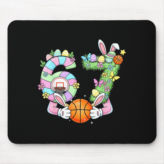 Easter 6 7 Meme Six Seven Cute Bunny Basketball Ea Mouse Pad (Front)