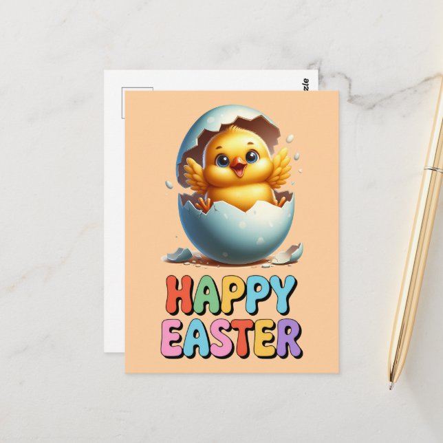 Easter a happy chick child drawing postcard (Front/Back In Situ)