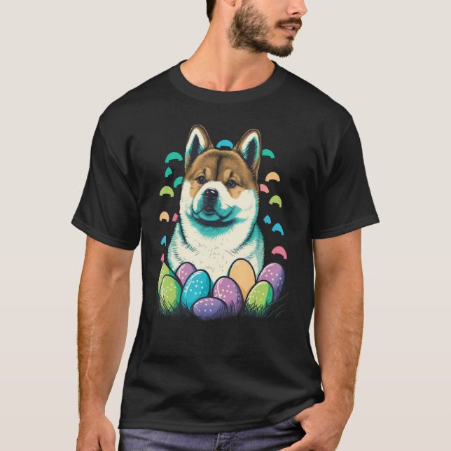 Easter Akita Inu Bunny Eggs Dog on Easter Akita In T-Shirt (Front)