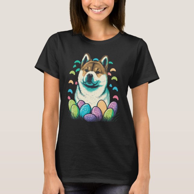 Easter Akita Inu Bunny Eggs Dog on Easter Akita In T-Shirt (Front)