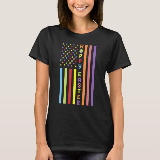 Easter American Flag Apparel Outfit Easter Eggs Gi T-Shirt (Front)