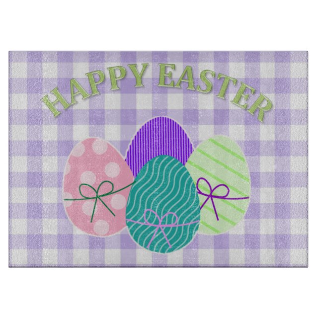 Easter and Spring Country Lavender Gingham Pattern Cutting Board (Front)