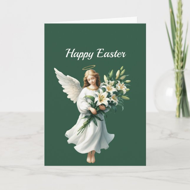Easter Angel Lilies Illustration Holiday Card (Front)