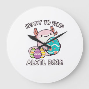 Easter Axolotl Ready To Find Alotl Eggs Hunt Boys  Large Clock
