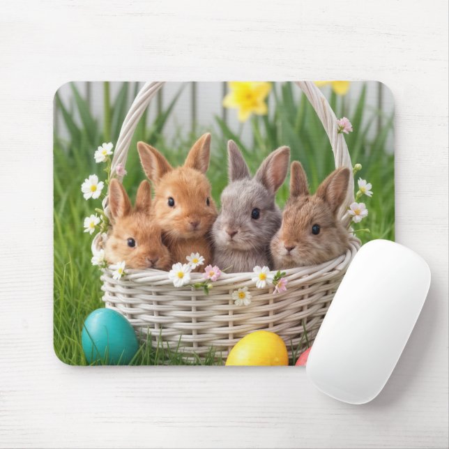 Easter Baby Bunnies in a Basket Mouse Pad (With Mouse)