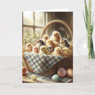 Easter Baby Chicks In Wicker Basket Holiday Card