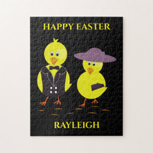 Easter baby chicks puzzle with personalized name.