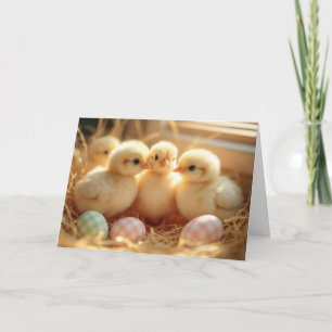 Easter Baby Chicks With Gingham Eggs Holiday Card