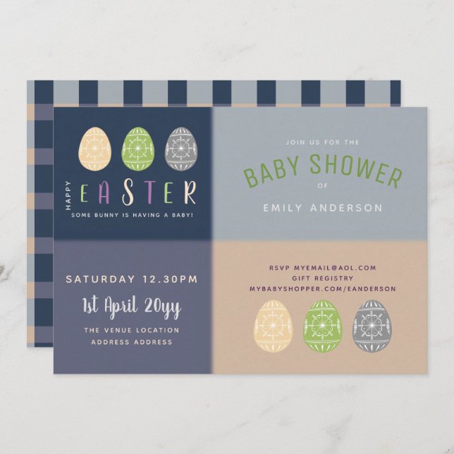 Easter BABY Shower Invites Blue Soft Pink (Front/Back)