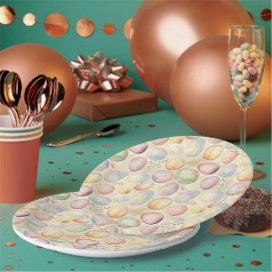 easter background with eggs, flowers and birds paper plate