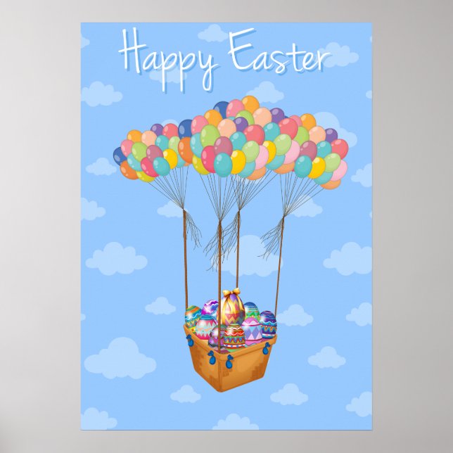 Easter Balloon Basket with Colorful Eggs  Poster (Front)