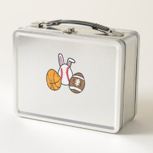 Easter Balls Basketball Baseball Football Boys Kid Metal Lunch Box