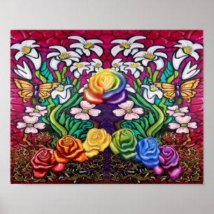 Easter Banner with Rainbow Roses Poster