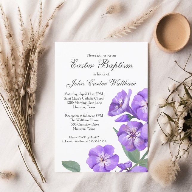 Easter Baptism Purple Floral Watercolor Beautiful Invitation (Creator Uploaded)