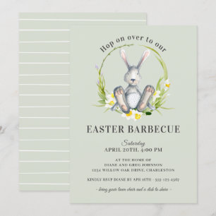 Easter Barbecue Cute Bunny Floral Invitation