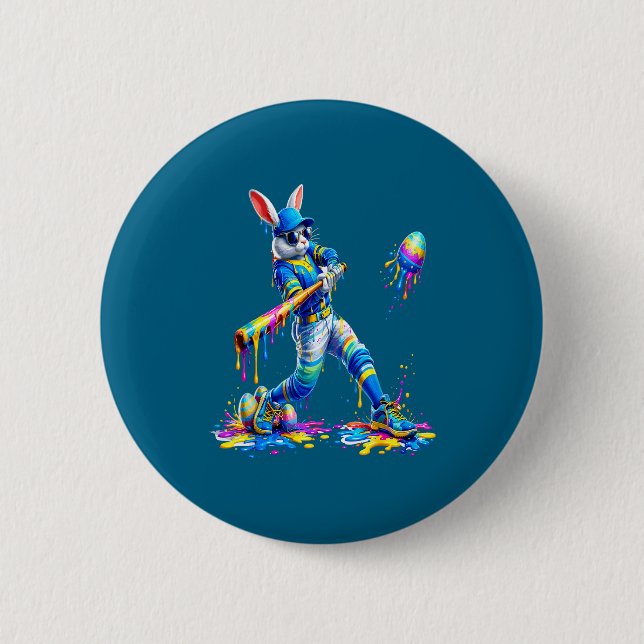 Easter baseball bunny batter eggs drip men women 2 inch round button (Front)