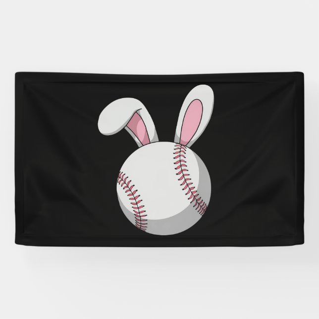 Easter Baseball Bunny Cute Rabbit Ears Banner (Horizontal)
