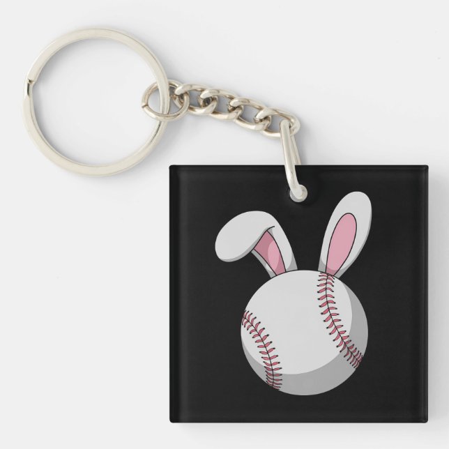 Easter Baseball Bunny Cute Rabbit Ears Keychain (Front)