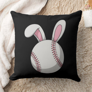 Easter Baseball Bunny Cute Rabbit Ears Throw Pillow