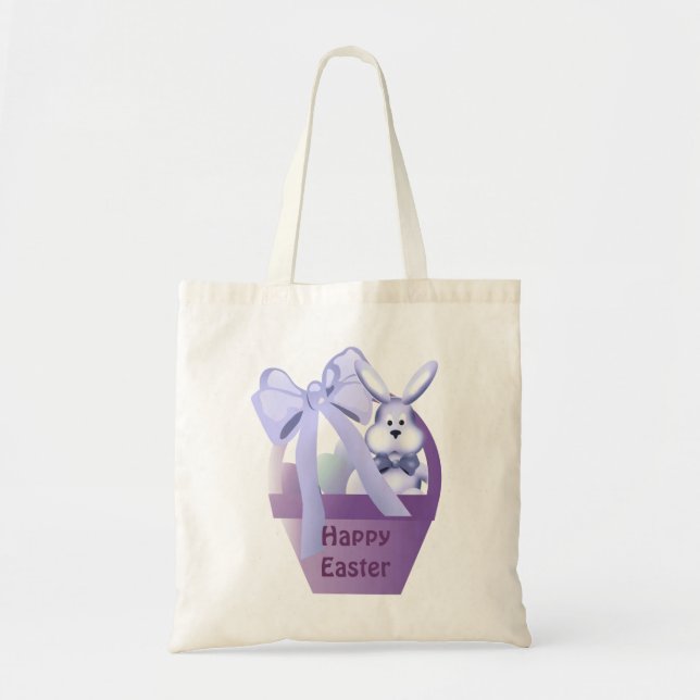 Easter Basket Boy Bunny Happy Easter Tote Bag (Front)