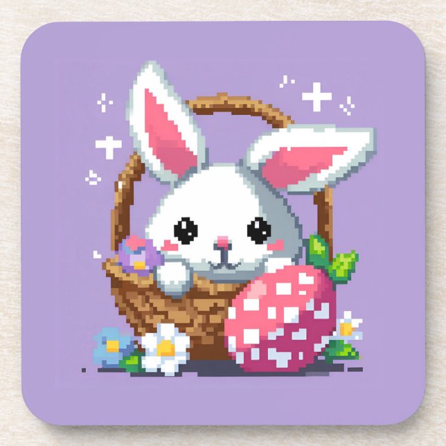 Easter basket Bunny 8 bit pixel art Coaster (Front)
